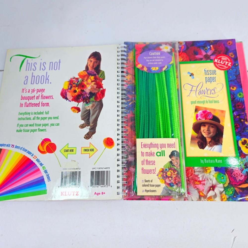 Klutz Tissue Paper Flower Craft Kit Book Barbara Kane Sealed Paper Pipe Cleaners